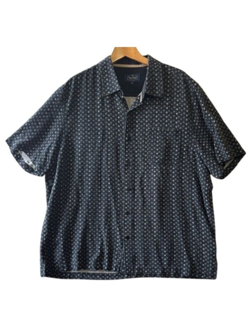 Nat Nast Mens 100% Silk Shirt Size XL Black Circle Pattern Short Sleeve Vintage